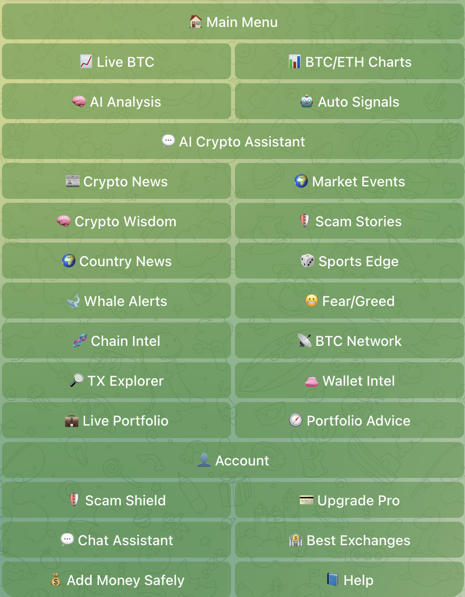 CoinPilotX Telegram main menu screenshot